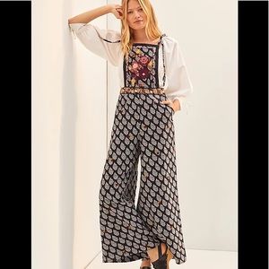 Anthropologie Embroidered Wide Leg Jumpsuit